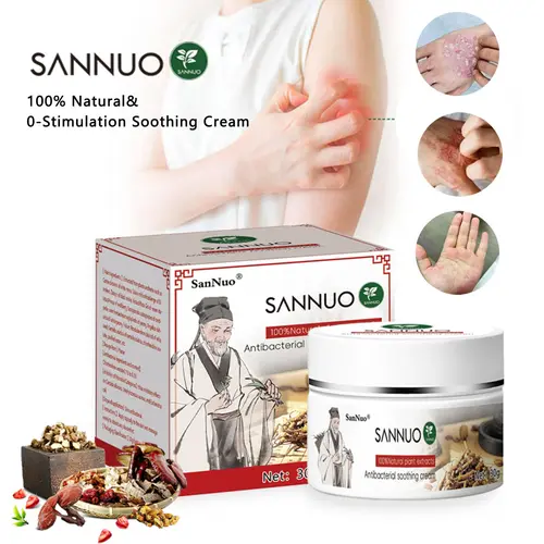 SanNuo Eczema & Psoriasis Relief Cream - Natural Herbal Soothing Formula for Flare-Ups & Dry Irritated Skin, Fragrance Free Hypoallergenic Non-Greasy, Gentle for Sensitive Skin, Hands Legs Groin & Full Body – 30 g