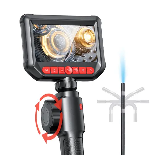 Two-Way Articulating Borescope with Light HD Inspection Endoscope Camera 8mm 1080P 8 LEDs 1m Cable Flexible Mechanic Fiber Optic Snake Scope Cam for Wall Automotive Engine Inspection Alternator Tester