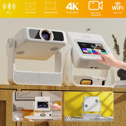 XBJ  Projector 4K 800ANSI Lumens WiFi6/5G BT5.2 Smart Touchscreen 150 Inch Screen for Home Cinema & Outdoor Movies High-Quality Christmas Gifts Christmas gift Holiday Haul, Wifi Smart Projector, Projector Movie Night