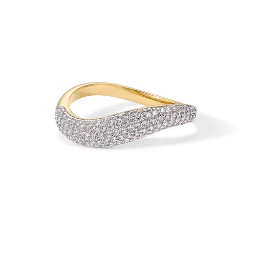 PAVOI 14K Gold Plated Wavy Cubic Zirconia Stackable Ring for Women - Twisted Wave CZ Band - Delicate Eternity Rings