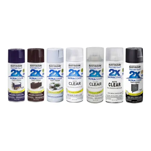 Rust-Oleum Painter's Touch 2x Ultra Cover Oil-Based Spray Paint - Flat White/Gloss Black Finish, 2x Coverage, Interior/Ext., For Metal Surfaces, Plaster, Unglazed Ceramic, Masonry, Multiple Colors Available