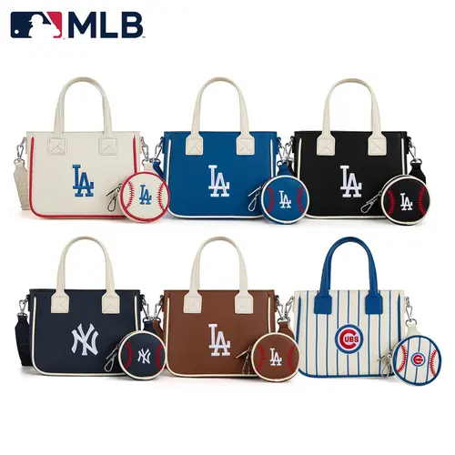 MLB Women's PU Leather Crossbody Bag - Top Handle Satchel with Detachable Baseball Coin Purse, Sporty Chic Athletic Casual Wear for Game Day & Work, Leather Shoulder Bag 103
