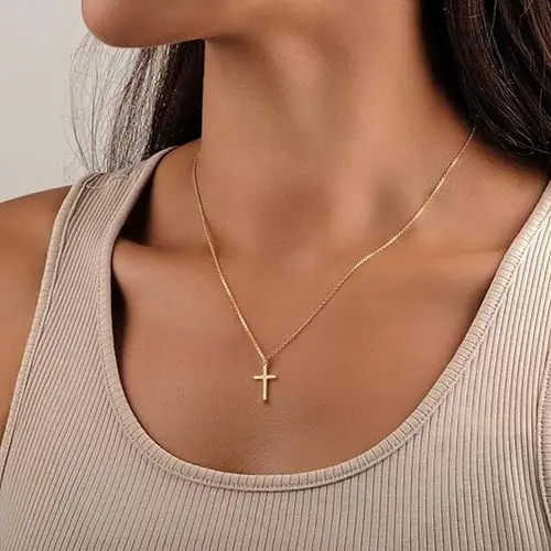 Turandoss Women's Adjustable Dainty Cross Chain Jewelry Necklace - Minimalist Long Layered Casual Costume Accessory, Birthday Gift for Daily Clean Outfits