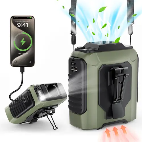 PADOX Upgraded 5000mAh Portable Waist Clip Fan, 4-in-1 Wearable Fan with 5 Speed Settings, Rechargeable Hands-Free Neck/Desktop Fan with Dual Clip & Flashlight for Travel Outdoor Jobsite Camping Traveling #SummerWins #DealsForYouDays
