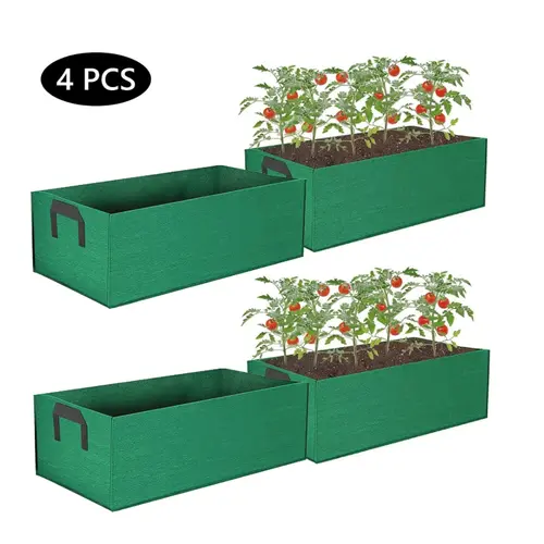 4-Pack 5 Gal Square Nonwoven Fabric Grow Bags, Heavy-Duty Breathable Above-Ground Garden Bags Set, Nonwoven Fabric Pots & Vegetable Planters for Outdoor Use