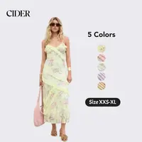 Cider Maxi Dress – Lace V-Neck Floral Ruffle Polyamide Stretch Romantic Women’s Summer Vacation Beach Party Gown, Floral Embroidery Slim Fit Long Dress for Spring SummerFinds