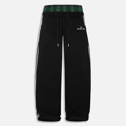 AELFRIC EDEN Women's Casual Cotton Baggy Sweatpants - Retro Plaid Unisex Grunge Wide-Leg Trousers with Double Waistband, Embroidery, Loose Fit Pants, 2000s Aesthetic, 90s Look, Streetwear, Alternative Style, Comfy Basics, Hand Wash Long Bottoms, Fabric, C