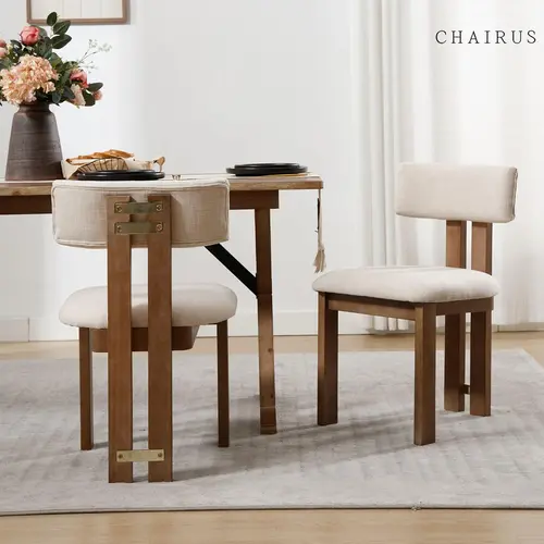 CHAIRUS  Modern Farmhouse Linen Dining Chairs Set of 2, Beige Fabric Upholstered Dining Room Kitchen Chairs with Curved Backrest and Natural Wood Legs, Armless Accent Wood Chairs for Dining Living Room