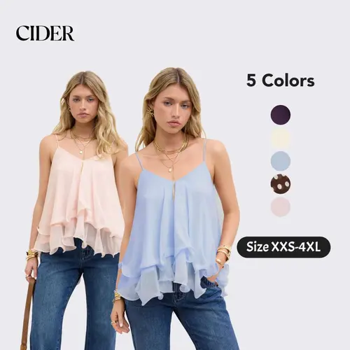 Cider Ruffle Knotted Cami Top – Flattering Layered Mesh Tank for Women, Conceals Bra Side, Soft Summer Top for Date Night & Beach Camisole Womenswear SummerWins SummerFinds