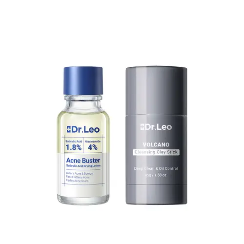 Dr.Leo 2-Step Acne Clearing Kit - Volcanic Clay Cleansing Mask Stick & Salicylic Acid Niacinamide Lotion for Sensitive Skin, Blackhead Unclog & Removal, Pore Cleansing, Oil Control, Detox (Clay Mask Powder Acne Clearing Products)