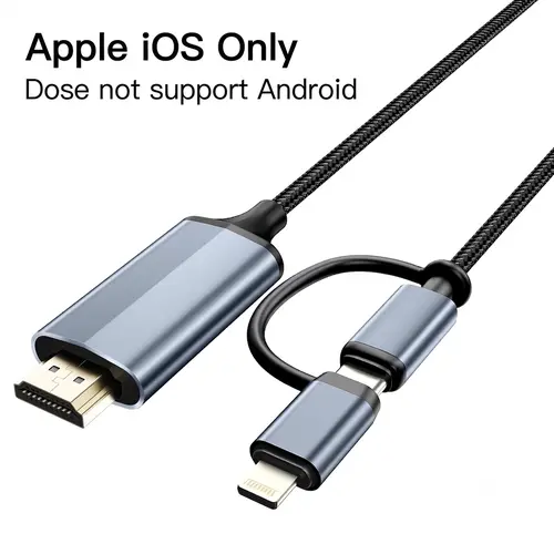 2-in-1 Lightning & Type C to HDMI 6FT Cable for iPhone, Dual Interface for All iPhones (16/15/14/13/Pro/Max) & iPad Pro/Air,1080P HD, Sync Video and Sound, Not for Laptops or Android phones, Accessories, Devices