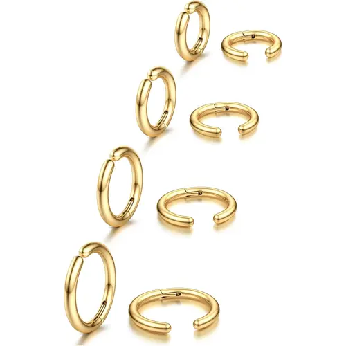 YADOCA 8-Piece Unisex Hypoallergenic Clip-On Hoops Set, Stainless Steel Non-Piercing Earrings, Multi-Size Everyday Wear Ear Clips for Gifts