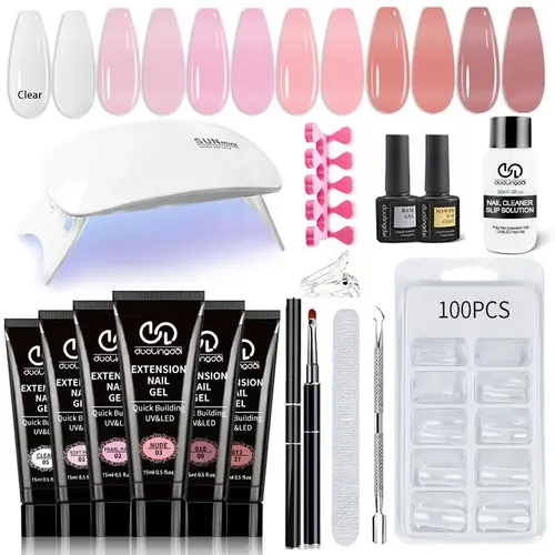 Poly Nail Gel Set, 6-Color Neutral Glitter Polygel Nail Extension Kit with Nail Dryer Lamp, DIY French Design Manicure Nail Art Kit for Home Salon, Nails Kit Set