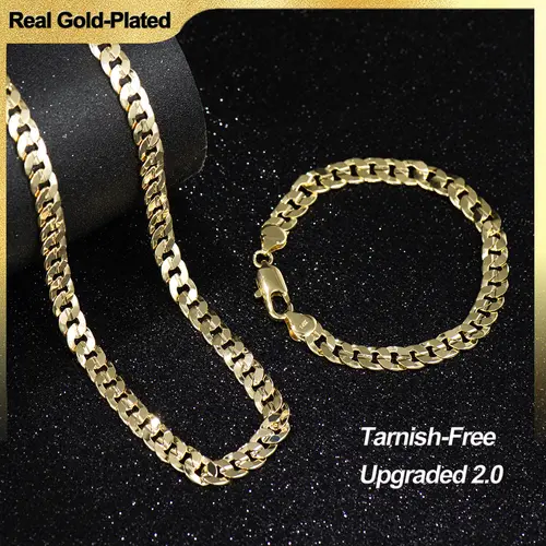 Holylegend 14K  Real Gold-Plated Cuban, Figaro and Rope Chain  Necklace Set– 14K  Real Gold-Plated Figaro Chain NecklaceUpgraded Craft, Faceted Cut ,Tarnish-Free with Nanotechnology Coating, 24", 6mm/8mm Fashion Pendants, Fashion Necklace