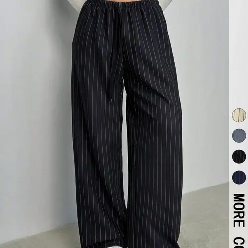 Women's Stripe Print Woven Wide Leg Pants, Adjustable Striped Casual Fashion Comfy Trousers for Daily Wear, Ladies Bottoms for All Seasons, Womenswear, Casual Street Trousers