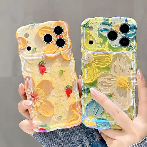 Colorful Retro Oil Painting Floral Case for iPhone 17 16 15 14 13 12 11 Pro Max ,Flower Pattern Cute Curly Wave Frame Phone Case Camera Protection, Soft Protective Cover for Girls & Women,back to school,back to school haul