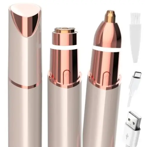 OANVA Women's Compact 2-in-1 USB Rechargeable Face Trimmer-Eyebrow Shaper, Hypoallergenic Precise Grooming Hair Tool with LED Light, Adults' Painless Beauty Gift for Peach Fuzz Control, Includes Batteries, Nose Hair Trimmers Function