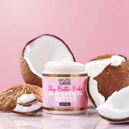 THE MANE ATTRACTION Shea Butter Hair Growth Cream - Unisex Hydrating Moisturizer with Natural Butters, Damp/Dry Apply, All Hair Types Support, 8oz Haircare Product, Hydrate, Adults