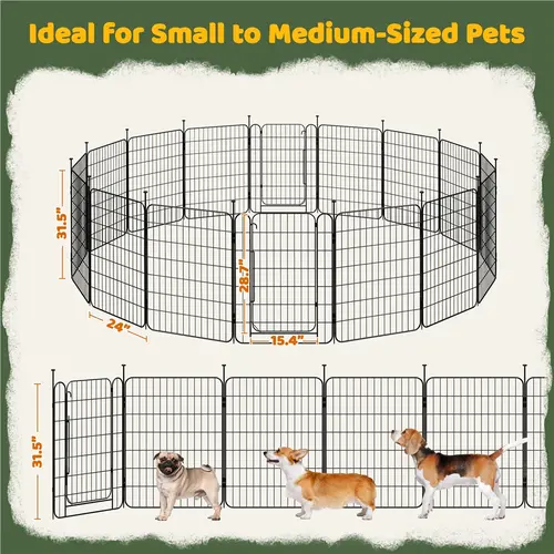 Yaheetech Puppy Exercise Pen - Iron Mesh Portable Foldable Pet Enclosure, 8/16 Panels with 1 x Panel with Door, 20/24/32 in Easy Access Design for Small Dogs, Camping Indoor/Outdoor Use, Portable Puppy Fence, 32 Inch, 16 Panels-32 Inch, 8 X Anchor Stakes,