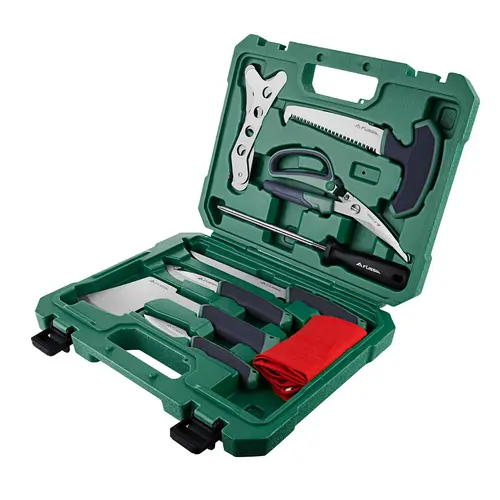 #backtoschool FLISSA Hunting Field Dressing Kit, 10-Count Knife Set with Skinning Knife, Butcher Game Processing Kit with Portable Storage Case for Deer, Meat Processing, Fishing, Camping, Survival