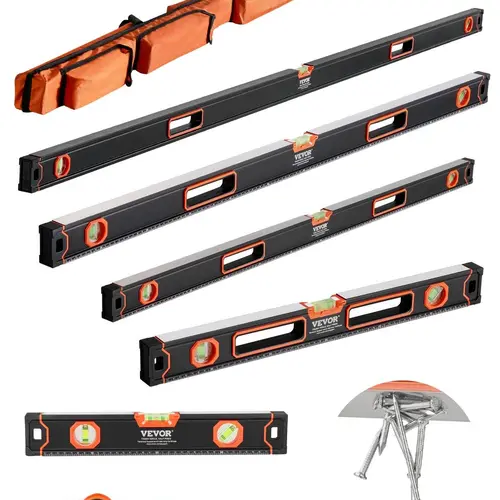 VEVOR Upgraded Full Magnetic 6-Piece Torpedo Level Set (10/16/24/32/48/78 in), Heavy Duty Aluminum Alloy Tool with High-Precision Anti-Static Bubble Vials, 45/90/180 Degree Viewing Windows, Shock-Resistant, Dust-Sealed Storage Bag for Plumbing, Woodwork,,