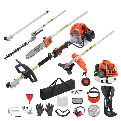 【DealsForYouDays】VEVOR 52CC 6-in-1 Garden Tool Kit, Multi-Functional Outdoor Gadget with Gas Hedge Trimmer, Weed Eater, String Trimmer, Brush Cutter, Edger, Pole Saw Chainsaw Pruner, Metal Blade, Handle, Parts, Shoulder Strap for Lawn Cutting