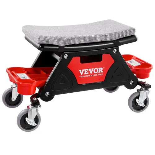 VEVOR Heavy Duty Mechanics Stool, 300 LBS Capacity, 15.4 Inches Height, 360° Rotation, 4" Wheels, 3 Snap-In Slide-Out Tool Trays, Drawer for Tool Storage, Car Repair & Car Cleaning in Home Garage DIY Automotive