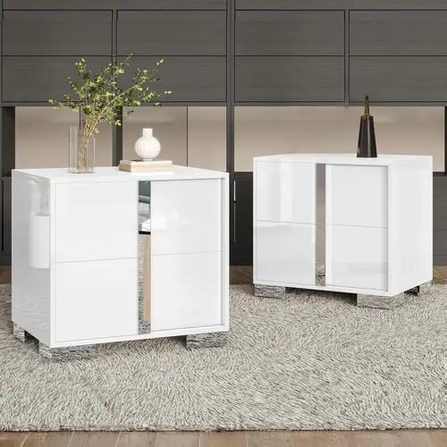 AMERLIFE Modern Nightstand, 23.6" End Table with Drawers, High Gloss UV Finish Bedside Table with Electroplated Pull Handle, Space-Saving, Contemporary Table for Bedroom, Living Room, Dressing Room[tiktokshopbacktoschool][SohoChic]