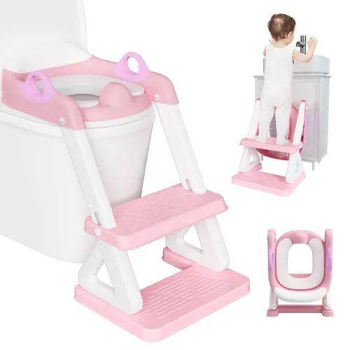 BabyBond 2-in-1 Toddler Potty Training Seat with Step Stool, Non-Slip Design, Adjustable Height Ladder, Safety Handles, Splash Guard, Soft Cushion, Tool-Free Setup, Washable Cushion for Boys & Girls