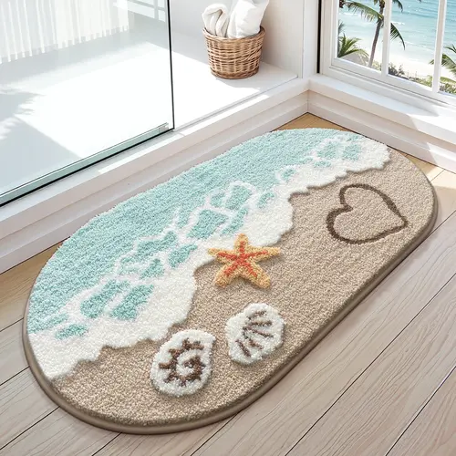 LUMI Soft Absorbent Beach Bathroom Rug Non Slip Backing Sea Beach Starfish Shell Design 22x34 Decorative Mats for Bathroom Kitchen Entryway
