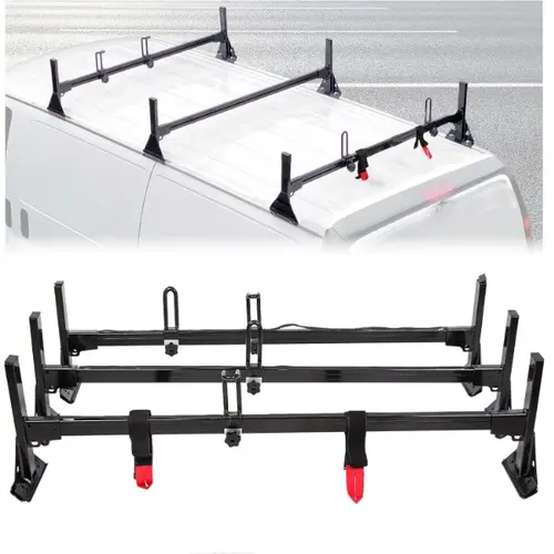 HECASA Steel Van Roof Racks - 3-Bar, 59-Inch, 800lb Capacity, Clamp-Secure Hold, Ladder Carry Compatible with 1996-Up Chevy Express Fullsize Vehicles