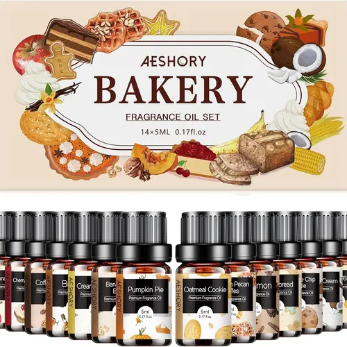 Bakery Essential Oils Set - Fragrance Oil for Diffusers, Candle Making - Pumpkin Pie, Coffee Cake, Oatmeal Cookie, Gingerbread, Cinnamon Apple Aromatherapy Scented Oils (5ml)