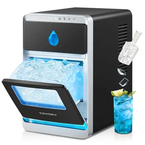 Euhomy Clear Crescent Ice Maker with handle 16pcs in 12min,sufficient daily production 28lbs,self-cleaning 20min per cycle.Perfect for home,kitchen,camping and parties.