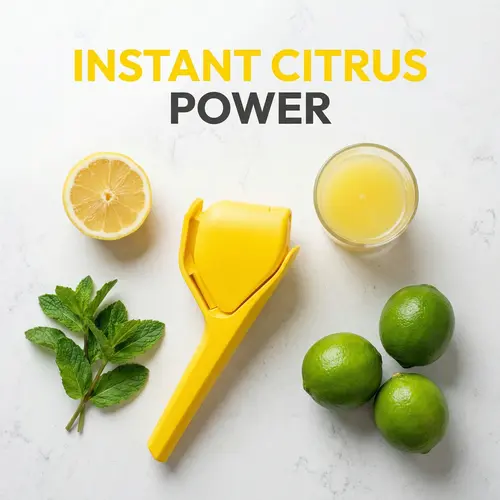Plastic PP Kitchen Lemon Fruit Press - Kitchen Gadgets Citrus Squeezer with Handles, Easy Juicing Extractor Utensils, Max Yield, Min Effort, Fresh Juice in 3 Simple Steps, Includes Bowl & Cup, Single Unit