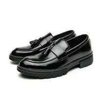Men's Chic Korean Tassel Decor PU Leather Slip-on Loafers - Round Toe, Simple Elegant Design, Business Temperament Flats with Rubber Sole, Summer Casual Daily Wear Shoes, Gifts for Him (Brown, Black)