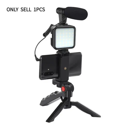 Smartphone Video Kit, Video Blog Kit, Vlogging Kit, Live Broadcast Gear with Microphone Selfie Fill Light Tripod, 50 Inch Extendable Phone Clip Remote Control Compatible with iPhone/Cameras, Photoshoot Accessories, Videography Equipment