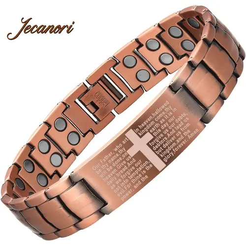 Jecanori Men's 2X Copper Magnetic Cross Design Bangle with Adjustable 