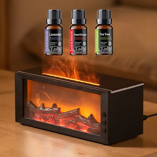 Air Humidifier Essential Oil Diffuser Flame Aroma Humidifier Home Room Fragrance Diffuser with Night Light Aromatherapy Diffuser auto-off protection bourbon  humidifier,back to school,back to school haul