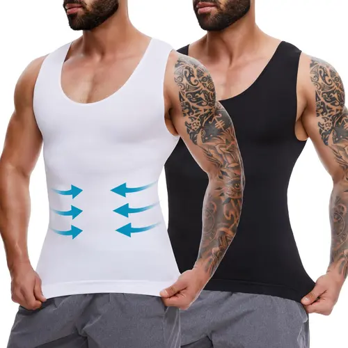 1/2/3/4 Pack Menswear Shapewear Body Shaper Underwear Vest Mens Clothing Guys Tank Top Shirt Compression Comfy Stretchy Lightweight Breathable Workout Fabric Stylish for Gym Fitness Casual Sports Mesh Soft
