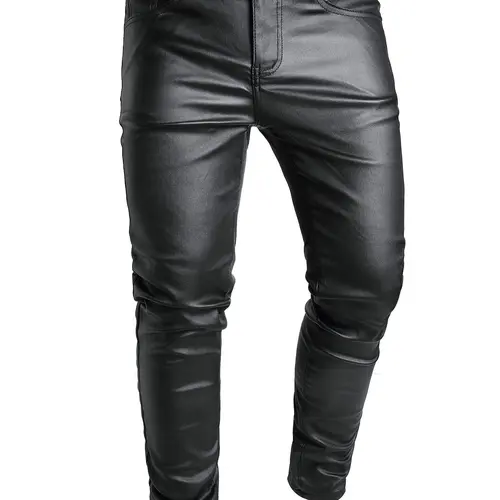 Men's Solid Color PU Leather Pants, Street Fashion Comfy Pocket Trousers for Daily Wear, Men's Tight-Fitting Bottoms for All Seasons, Casual Skinny Pants, Streetwear, Casual Fashion Fitted