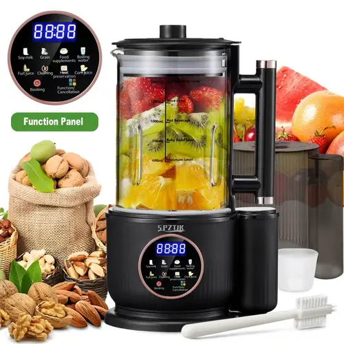 SPZTJK Nut milk maker, 10-in-1 self-made automatic plant, Soy, Almond, Oat, Coconut Milk, etc., multi-functional / 12-hour timer/automatic cleaning/room temperature/heat preservation/boiling/room temperature  No‑noise‑proof lid