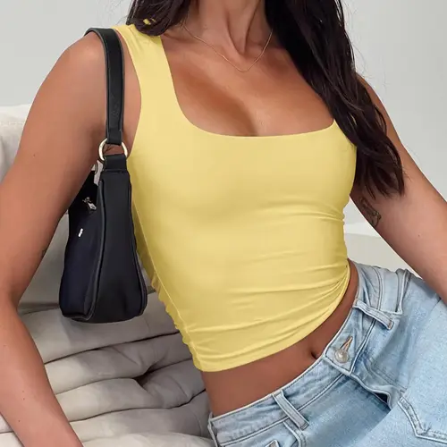 Women's Solid Color Square Neck Trendy Summer Fashion Style Tank Top, Basic Casual Sleeveless Top for Daily Wear, Ladies Summer Tops for Summer, Womenswear Clothing