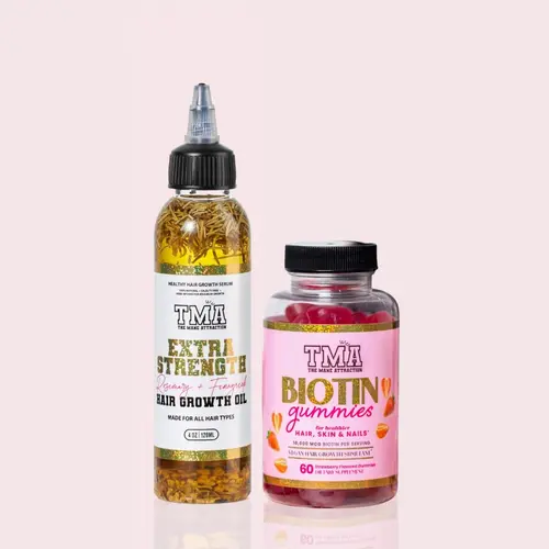 THE MANE ATTRACTION Extreme Growth Kit - Rosemary & Fenugreek Extra Strength Scalp Growth Oil & Biotin + Gummies for Adults, Strawberry Flavored Hair, Skin & Nails Haircare, Hypoallergenic 1-2 Min Scalp Rub Formula for Thick Strong Hair Regrowth