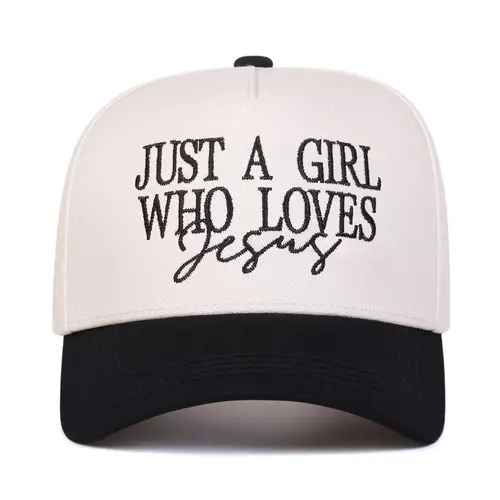 "Just a Girl Who Loves Jesus" Embroidered Letter Trucker Cap, Embroidery Trucker Style Hat, Casual Outdoor Sports Hat for Men & Women, Perfect Gift for Faithful Friends & Family, Script Trucker Hat