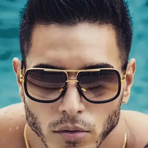 ShineThru Men's Rectangular Sunglasses - 1 Pair High Quality Plastic Full Rim Fashionable Frames Double Beam Eyewear with Classic Gold Decoration, Exquisite Craftsmanship, UV Protection (Men's Accessories, Stylish Sunglasses)