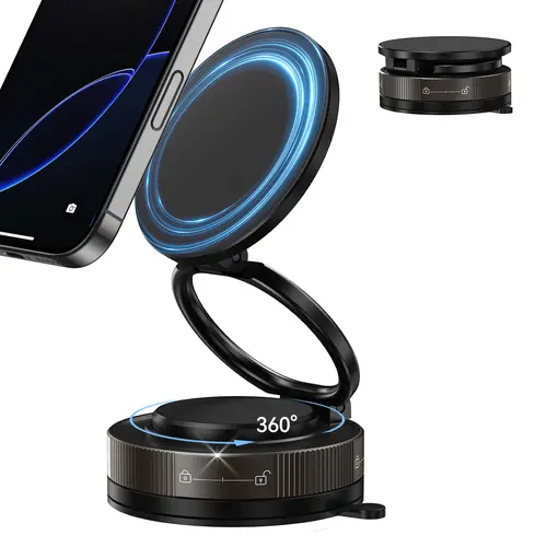 360-Degree Magnetic Suction Phone Holder & Mount, Adjustable Suction Cup MagSafe Car Cellphone Mount, Secure Holder Smartphone for iPhone 11+ & All Phones (Car, Makeup Mirror Use)