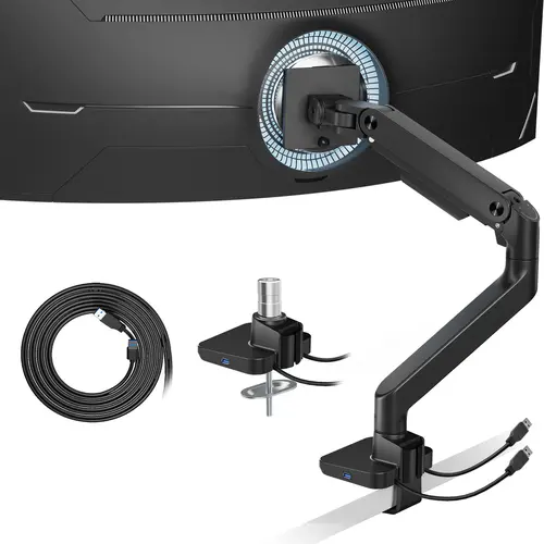 【SummerVibes】ARES WING  Single/Dual Monitor Mount with USB A/C, Ultrawide Monitor Arm for 17 to 49 inch Heavy Duty Screen, Holds 44 lbs, Adjustable Gas Spring Arm Desk Mount with Clamp and Grommet Base,back to school,back to school shopping