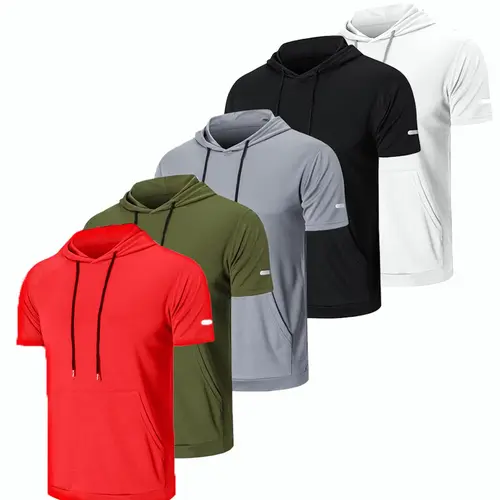 KZZ Men's Plain Short-Sleeve Drawstring Pocket Hoodie Tee, Regular Fit Casual Athletic Activewear Sport Top for Summer Daily Wear, Father's Day Christmas Gifts for Him