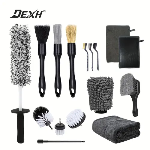15-Piece Car Detailing Kit, Wheel Brush & Drill Brush Set, Interior Cleaning Brushes, Wash Mitt & Microfiber Drying Towel