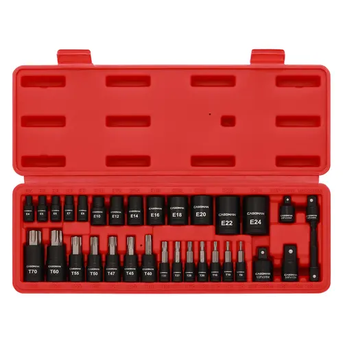 CASOMAN 32-Piece Torx Bit & Female External Set - 14 Star Bits (T8-T70), 13 Female E-Torx Sockets (E4-E24), 5 Impact Adapters, Drive Impact Socket Mechanic Tool Set